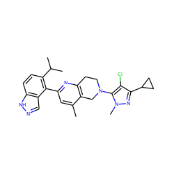 Cc1cc(-c2c(C(C)C)ccc3[nH]ncc23)nc2c1CN(c1c(Cl)c(C3CC3)nn1C)CC2 ZINC000146940037