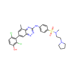 Cc1cc(-c2c(Cl)ccc(O)c2Cl)cc2nnc(Nc3ccc(S(=O)(=O)N(C)CCN4CCCC4)cc3)nc12 ZINC000096167828