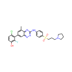 Cc1cc(-c2c(Cl)ccc(O)c2F)cc2nnc(Nc3ccc(S(=O)(=O)CCCN4CCCC4)cc3)nc12 ZINC000096167819