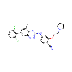 Cc1cc(-c2c(Cl)cccc2Cl)cc2nnc(Nc3ccc(C#N)c(OCCN4CCCC4)c3)nc12 ZINC000096167727