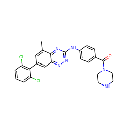 Cc1cc(-c2c(Cl)cccc2Cl)cc2nnc(Nc3ccc(C(=O)N4CCNCC4)cc3)nc12 ZINC000035802624