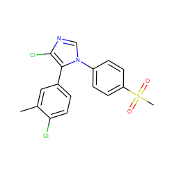 Cc1cc(-c2c(Cl)ncn2-c2ccc(S(C)(=O)=O)cc2)ccc1Cl ZINC000013525215