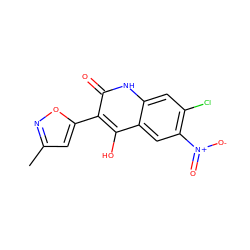 Cc1cc(-c2c(O)c3cc([N+](=O)[O-])c(Cl)cc3[nH]c2=O)on1 ZINC000036185252