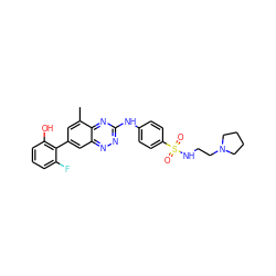 Cc1cc(-c2c(O)cccc2F)cc2nnc(Nc3ccc(S(=O)(=O)NCCN4CCCC4)cc3)nc12 ZINC000034608695