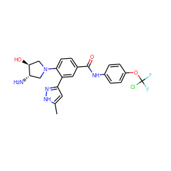 Cc1cc(-c2cc(C(=O)Nc3ccc(OC(F)(F)Cl)cc3)ccc2N2C[C@H](N)[C@@H](O)C2)n[nH]1 ZINC000224422958