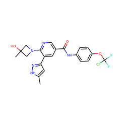 Cc1cc(-c2cc(C(=O)Nc3ccc(OC(F)(F)Cl)cc3)cnc2N2CC(C)(O)C2)n[nH]1 ZINC001772652100