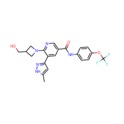 Cc1cc(-c2cc(C(=O)Nc3ccc(OC(F)(F)F)cc3)cnc2N2CC(CO)C2)n[nH]1 ZINC000224343834