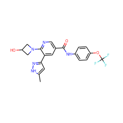 Cc1cc(-c2cc(C(=O)Nc3ccc(OC(F)(F)F)cc3)cnc2N2CC(O)C2)n[nH]1 ZINC000224384669