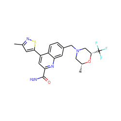 Cc1cc(-c2cc(C(N)=O)nc3cc(CN4C[C@@H](C)O[C@@H](C(F)(F)F)C4)ccc23)sn1 ZINC000221610240