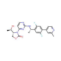 Cc1cc(-c2cc(F)c([C@H](C)Nc3nccc(N4C(=O)OC[C@@H]4[C@@H](C)O)n3)cc2F)ccn1 ZINC000218144680