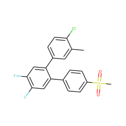 Cc1cc(-c2cc(F)c(F)cc2-c2ccc(S(C)(=O)=O)cc2)ccc1Cl ZINC000013755797