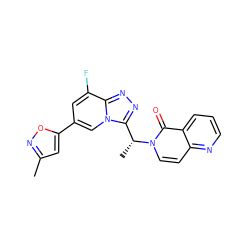 Cc1cc(-c2cc(F)c3nnc([C@@H](C)n4ccc5ncccc5c4=O)n3c2)on1 ZINC000139906557