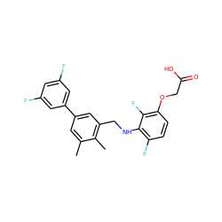 Cc1cc(-c2cc(F)cc(F)c2)cc(CNc2c(F)ccc(OCC(=O)O)c2F)c1C ZINC000218860486