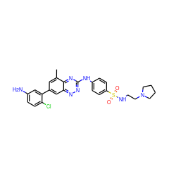 Cc1cc(-c2cc(N)ccc2Cl)cc2nnc(Nc3ccc(S(=O)(=O)NCCN4CCCC4)cc3)nc12 ZINC000028702773