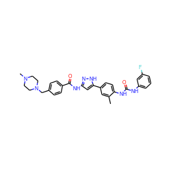 Cc1cc(-c2cc(NC(=O)c3ccc(CN4CCN(C)CC4)cc3)n[nH]2)ccc1NC(=O)Nc1cccc(F)c1 ZINC000653840731