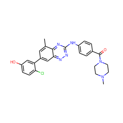 Cc1cc(-c2cc(O)ccc2Cl)cc2nnc(Nc3ccc(C(=O)N4CCN(C)CC4)cc3)nc12 ZINC000028957637