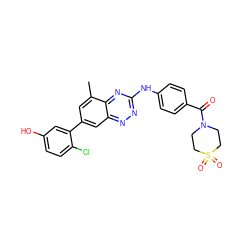 Cc1cc(-c2cc(O)ccc2Cl)cc2nnc(Nc3ccc(C(=O)N4CCS(=O)(=O)CC4)cc3)nc12 ZINC000028957643