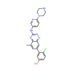 Cc1cc(-c2cc(O)ccc2Cl)cc2nnc(Nc3ccc(N4CCNCC4)nc3)nc12 ZINC000096167797