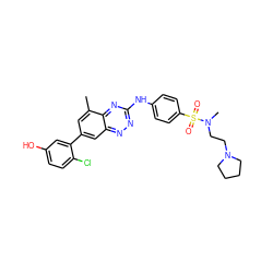 Cc1cc(-c2cc(O)ccc2Cl)cc2nnc(Nc3ccc(S(=O)(=O)N(C)CCN4CCCC4)cc3)nc12 ZINC000028957649