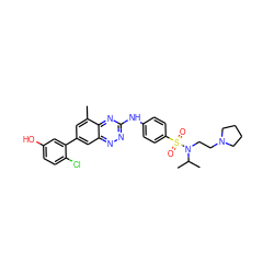 Cc1cc(-c2cc(O)ccc2Cl)cc2nnc(Nc3ccc(S(=O)(=O)N(CCN4CCCC4)C(C)C)cc3)nc12 ZINC000028957661