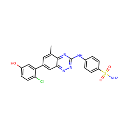 Cc1cc(-c2cc(O)ccc2Cl)cc2nnc(Nc3ccc(S(N)(=O)=O)cc3)nc12 ZINC000028957645