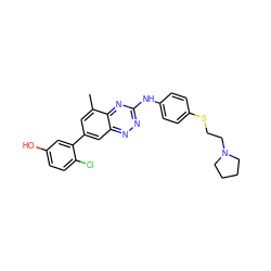 Cc1cc(-c2cc(O)ccc2Cl)cc2nnc(Nc3ccc(SCCN4CCCC4)cc3)nc12 ZINC000096167815