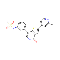 Cc1cc(-c2cc3c(=O)[nH]cc(-c4cccc(NS(C)(=O)=O)c4)c3s2)ccn1 ZINC000072176710