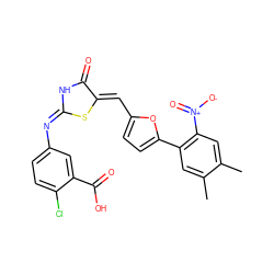 Cc1cc(-c2ccc(/C=C3\S/C(=N\c4ccc(Cl)c(C(=O)O)c4)NC3=O)o2)c([N+](=O)[O-])cc1C ZINC000013549354