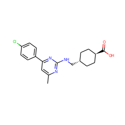 Cc1cc(-c2ccc(Cl)cc2)nc(NC[C@H]2CC[C@H](C(=O)O)CC2)n1 ZINC000299830897