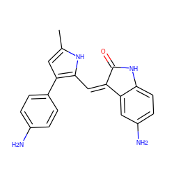 Cc1cc(-c2ccc(N)cc2)c(/C=C2\C(=O)Nc3ccc(N)cc32)[nH]1 ZINC000071332547