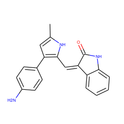 Cc1cc(-c2ccc(N)cc2)c(/C=C2\C(=O)Nc3ccccc32)[nH]1 ZINC000071341436