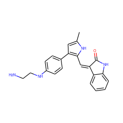 Cc1cc(-c2ccc(NCCN)cc2)c(/C=C2\C(=O)Nc3ccccc32)[nH]1 ZINC000071332134