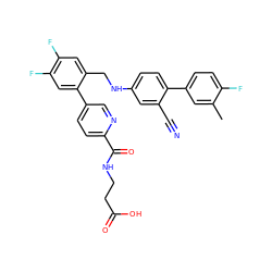 Cc1cc(-c2ccc(NCc3cc(F)c(F)cc3-c3ccc(C(=O)NCCC(=O)O)nc3)cc2C#N)ccc1F ZINC000148608158