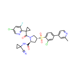 Cc1cc(-c2ccc(S(=O)(=O)[C@@H]3C[C@@H](C(=O)NC4(C#N)CC4)N(C(=O)C4(c5ncc(Cl)cc5F)CC4)C3)c(Cl)c2)ccn1 ZINC000211114268