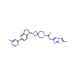 Cc1cc(-c2ccc3c(c2)CC[C@H]3N2CC3(CCN(C(=O)Cc4cn5cc(C)sc5n4)CC3)C2)ncn1 ZINC000072317087