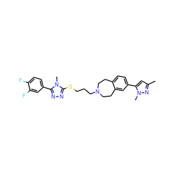 Cc1cc(-c2ccc3c(c2)CCN(CCCSc2nnc(-c4ccc(F)c(F)c4)n2C)CC3)n(C)n1 ZINC000028712500