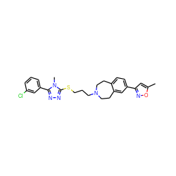 Cc1cc(-c2ccc3c(c2)CCN(CCCSc2nnc(-c4cccc(Cl)c4)n2C)CC3)no1 ZINC000028712473