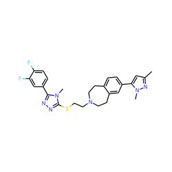 Cc1cc(-c2ccc3c(c2)CCN(CCSc2nnc(-c4ccc(F)c(F)c4)n2C)CC3)n(C)n1 ZINC000028712505