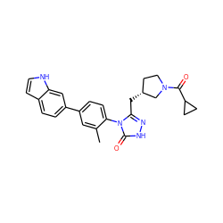 Cc1cc(-c2ccc3cc[nH]c3c2)ccc1-n1c(C[C@@H]2CCN(C(=O)C3CC3)C2)n[nH]c1=O ZINC000150151582