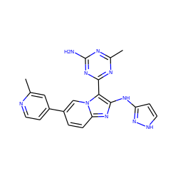 Cc1cc(-c2ccc3nc(Nc4cc[nH]n4)c(-c4nc(C)nc(N)n4)n3c2)ccn1 ZINC000095552659