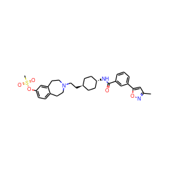 Cc1cc(-c2cccc(C(=O)N[C@H]3CC[C@H](CCN4CCc5ccc(OS(C)(=O)=O)cc5CC4)CC3)c2)on1 ZINC000299846696