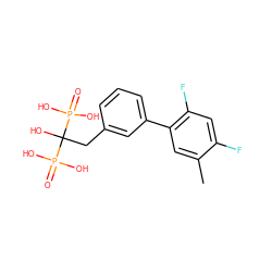 Cc1cc(-c2cccc(CC(O)(P(=O)(O)O)P(=O)(O)O)c2)c(F)cc1F ZINC000013678564