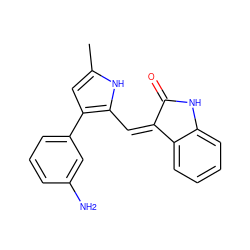 Cc1cc(-c2cccc(N)c2)c(/C=C2\C(=O)Nc3ccccc32)[nH]1 ZINC000071334285