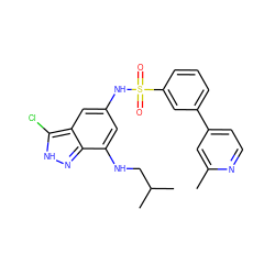 Cc1cc(-c2cccc(S(=O)(=O)Nc3cc(NCC(C)C)c4n[nH]c(Cl)c4c3)c2)ccn1 ZINC000013531394