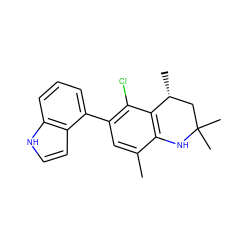 Cc1cc(-c2cccc3[nH]ccc23)c(Cl)c2c1NC(C)(C)C[C@H]2C ZINC000029043581