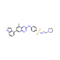 Cc1cc(-c2cccc3[nH]ccc23)cc2nnc(Nc3ccc(S(=O)(=O)NCCN4CCCC4)cc3)nc12 ZINC000028957706