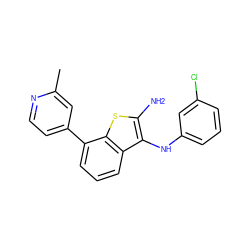 Cc1cc(-c2cccc3c(Nc4cccc(Cl)c4)c(N)sc23)ccn1 ZINC000222827508