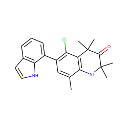 Cc1cc(-c2cccc3cc[nH]c23)c(Cl)c2c1NC(C)(C)C(=O)C2(C)C ZINC000066251722