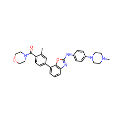 Cc1cc(-c2cccc3nc(Nc4ccc(N5CCN(C)CC5)cc4)oc23)ccc1C(=O)N1CCOCC1 ZINC000053224432