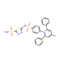 Cc1cc(-c2ccccc2)[n+](-c2ccc(S(=O)(=O)Nc3nnc(S(N)(=O)=O)s3)cc2)c(-c2ccccc2)c1 ZINC000014956399